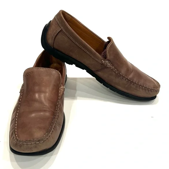 ECCO Howell Men Brown Pebbled Leather Slip On Loafers Driving Mocs EU 44 US 10.5 Ecco Driving Shoes- Slip On Moccasin Leather Penny Loafers  main image 3